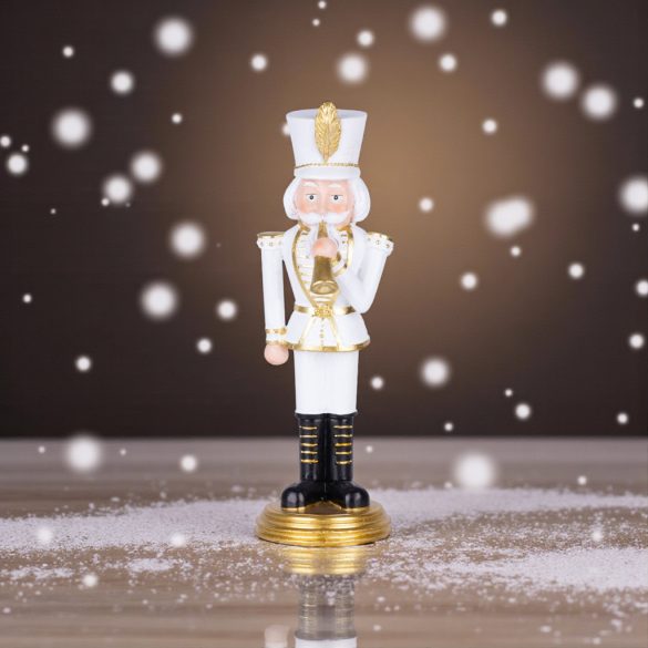 MagicHome karácsonyi dekoráció, diótörő trombitával, arany, poligyanta, 20 x 20 x 30 cm