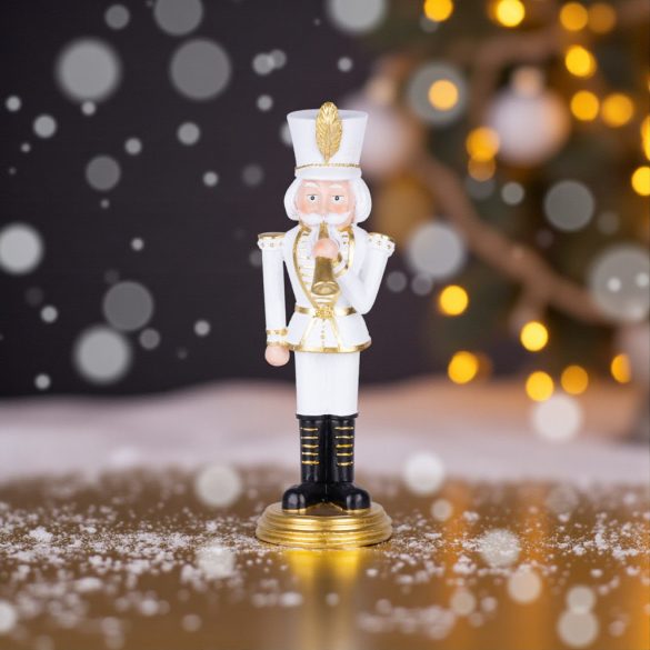 MagicHome karácsonyi dekoráció, diótörő trombitával, arany, poligyanta, 20 x 20 x 30 cm