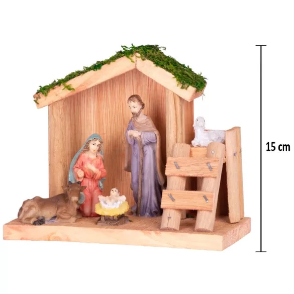 MagicHome karácsonyi dekoráció, Betlehem, fa, poligyanta, 15 cm