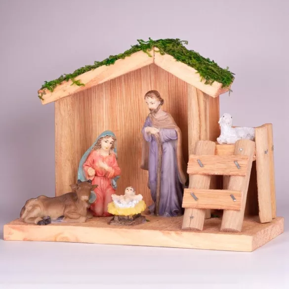 MagicHome karácsonyi dekoráció, Betlehem, fa, poligyanta, 15 cm