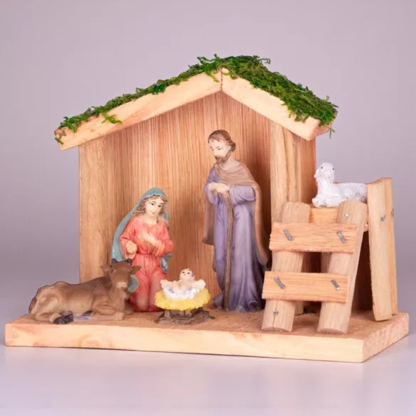 MagicHome karácsonyi dekoráció, Betlehem, fa, poligyanta, 15 cm