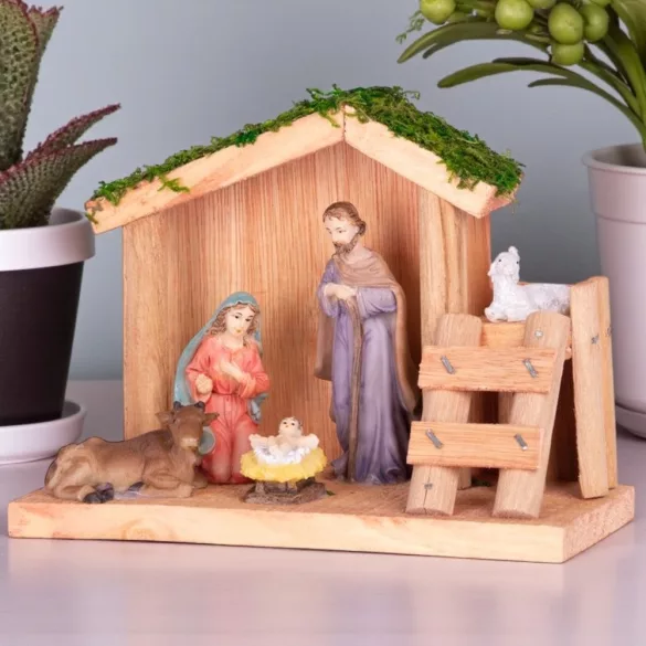 MagicHome karácsonyi dekoráció, Betlehem, fa, poligyanta, 15 cm