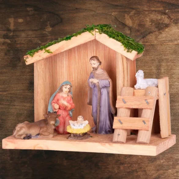 MagicHome karácsonyi dekoráció, Betlehem, fa, poligyanta, 15 cm