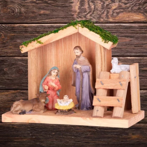 MagicHome karácsonyi dekoráció, Betlehem, fa, poligyanta, 15 cm