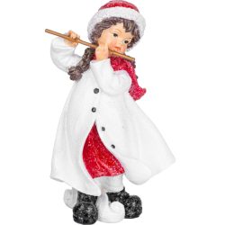   MagicHome Gecco karácsonyi dekoráció, fuvolán játszó kislány, magnézia, 12 x 12 x 20 cm