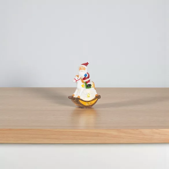 MagicHome karácsonyi dekoráció, Mikulás lovon, LED, 12 x 5,5 x 18 cm