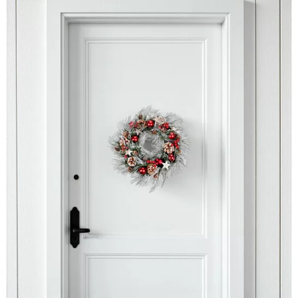 MagicHome karácsonyi koszorú, natúr, fenyőágakkal és csillagokkal, 39 cm