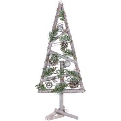   MagicHome műfenyő, fa talppal, ezüst gömbökkel, 20 x 3 x 47 cm