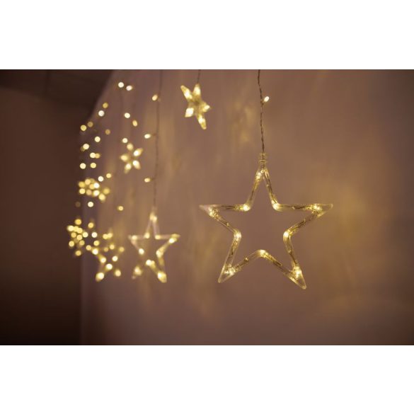 Fényfüggöny, MagicHome Vianoce H-2, 138 db LED, 220 x 90 cm, melegfehér, csillagokkal, kültéri, IP44, 8 fénymód, 230 V