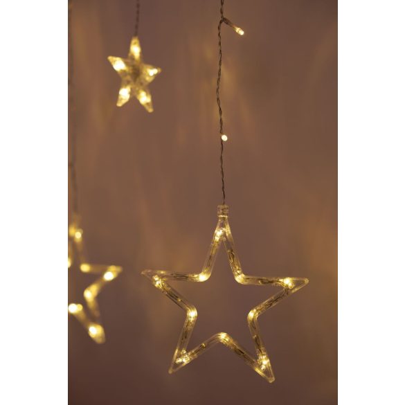 Fényfüggöny, MagicHome Vianoce H-2, 138 db LED, 220 x 90 cm, melegfehér, csillagokkal, kültéri, IP44, 8 fénymód, 230 V