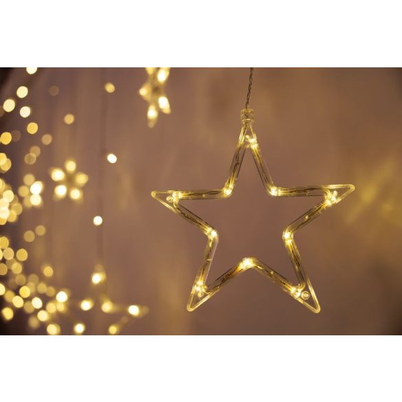 Fényfüggöny, MagicHome Vianoce H-2, 138 db LED, 220 x 90 cm, melegfehér, csillagokkal, kültéri, IP44, 8 fénymód, 230 V