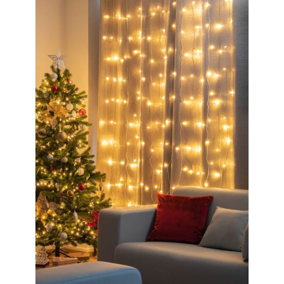 Fényfüggöny, MagicHome Vianoce, 160 LED, 1,5 x 2 m, melegfehér, IP44 kültéri, 8 fényprogram, időzítő és memória, 5 m tápkábel