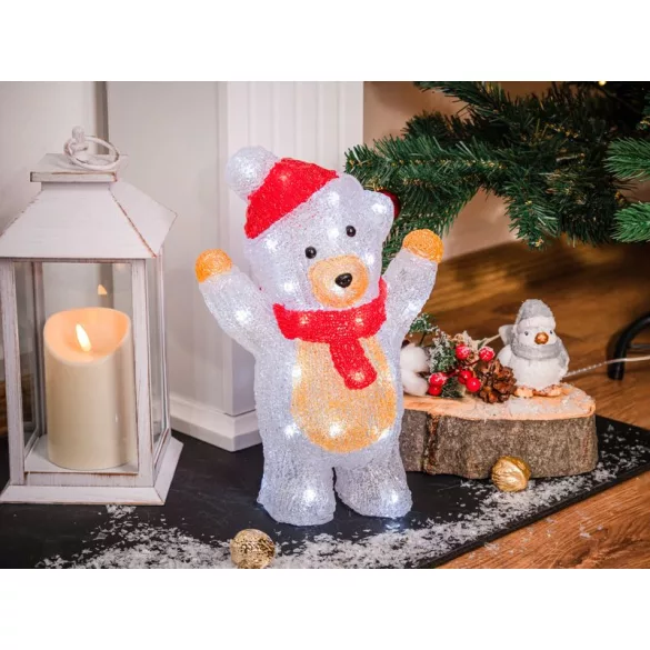 Karácsonyi dekoráció, MagicHome, Medve, 19 x 11,5 x 30 cm, hidegfehér, 30 LED, akril, IP44, kültéri, 5 m tápkábel, 230 V adapterrel