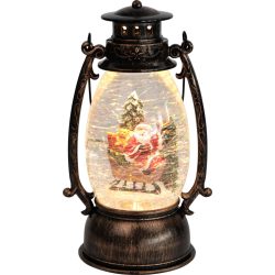   Karácsonyi lámpa, MagicHome Vianoce, Mikulással, fekete, melegfehér LED, csillámokkal, retró stílus, beltéri, elemes (3x AA), műanyag