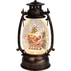 Karácsonyi lámpa, MagicHome Vianoce, Mikulással, fekete, melegfehér LED, csillámokkal, retró stílus, beltéri, elemes (3x AA), műanyag