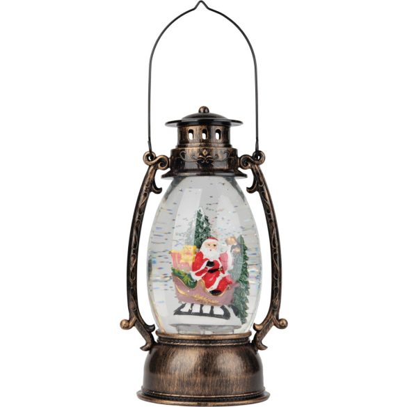 Karácsonyi lámpa, MagicHome Vianoce, Mikulással, fekete, melegfehér LED, csillámokkal, retró stílus, beltéri, elemes (3x AA), műanyag