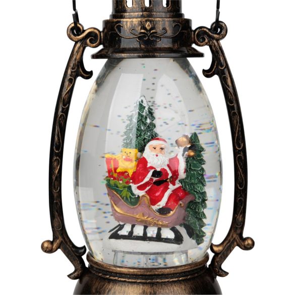 Karácsonyi lámpa, MagicHome Vianoce, Mikulással, fekete, melegfehér LED, csillámokkal, retró stílus, beltéri, elemes (3x AA), műanyag