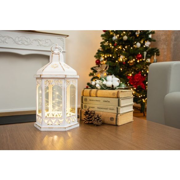 Karácsonyi lámpa, MagicHome Vianoce, Morocco, 18 x 15 x 32 cm, melegfehér, 30 db LED, elemes (3x AAA), műanyag, időzítő, beltéri, IP20