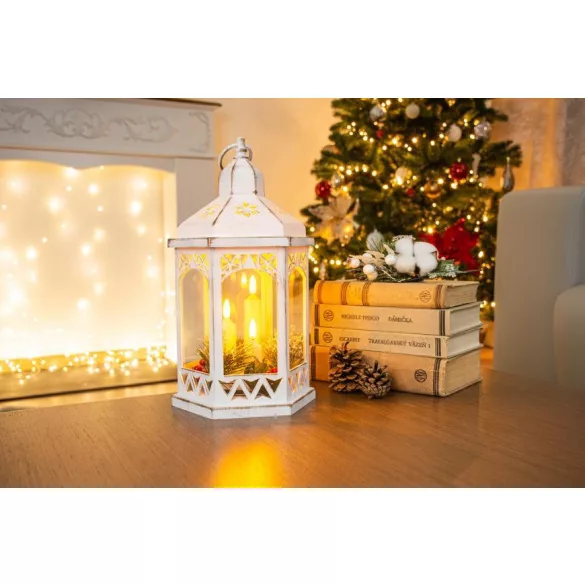 Karácsonyi lámpa, MagicHome Vianoce, Morocco, gyertyás, 3 db LED, melegfehér fény, fehér, elemes (3x AAA), időzítő, műanyag, beltéri, IP20