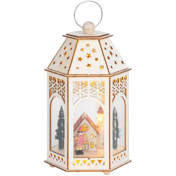 MagicHome karácsonyi dekoráció, falu, 9 db melegfehér LED, 2 db AA elemmel működő, 16,5 x 14 x 30 cm, beltéri