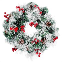   MagicHome karácsonyi koszorú, natúr, fenyőtobozokkal, 20 LED, meleg fehér, 3x AA, 8 funkció, 30 cm