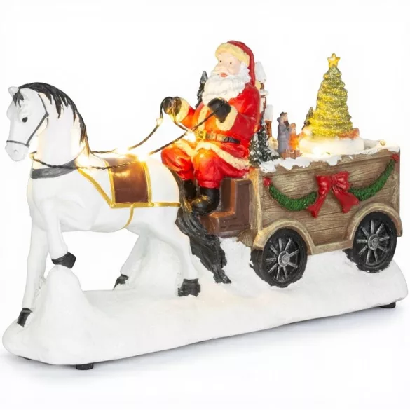 MagicHome karácsonyi dekoráció, Mikulás lóval, 9 LED, kerámia