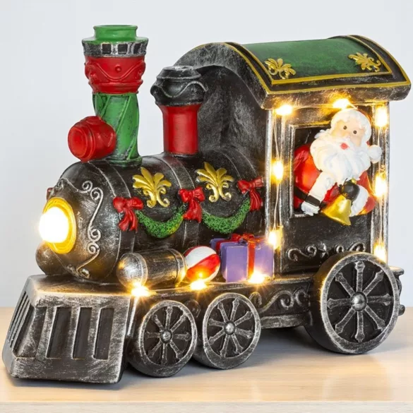 MagicHome karácsonyi dekoráció, mozdony Mikulással, 11 LED