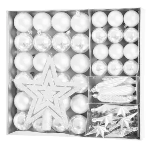 MagicHome karácsonyi gömbök, készlet, 50 db, 4-5 cm, fehér, csillag, füzér, toboz, karácsonyfára