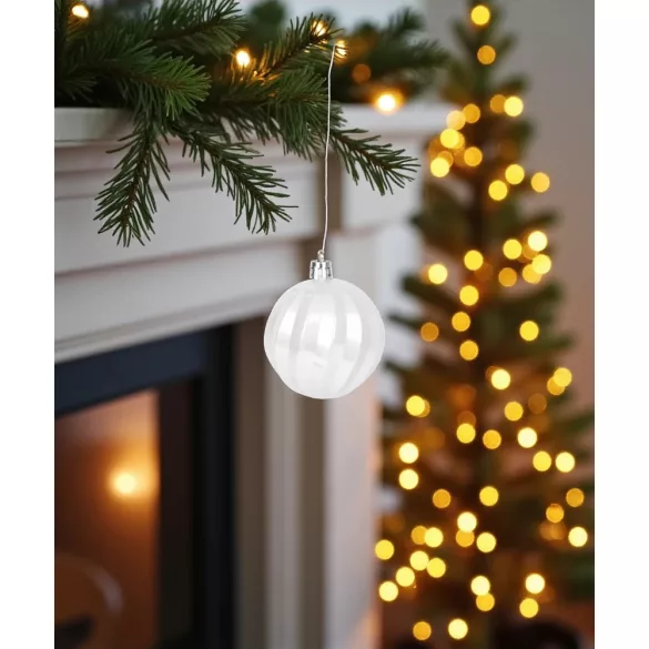 MagicHome karácsonyi gömbök, készlet, 15 db, 3,5-6-8 cm, fehér-ezüst, karácsonyfára