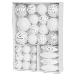   MagicHome karácsonyi gömbök, készlet, 31 db, 5-6-8-12 cm, fehér-ezüst, karácsonyfára