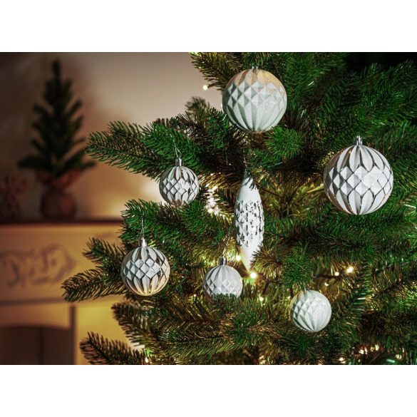 MagicHome karácsonyi gömbök, készlet, 31 db, 5-6-8-12 cm, fehér-ezüst, karácsonyfára