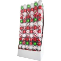   MagicHome karácsonyi gömbök, 14 db, piros-fehér, díszített, karácsonyfára, 8 cm, termékdoboz 24 tubu