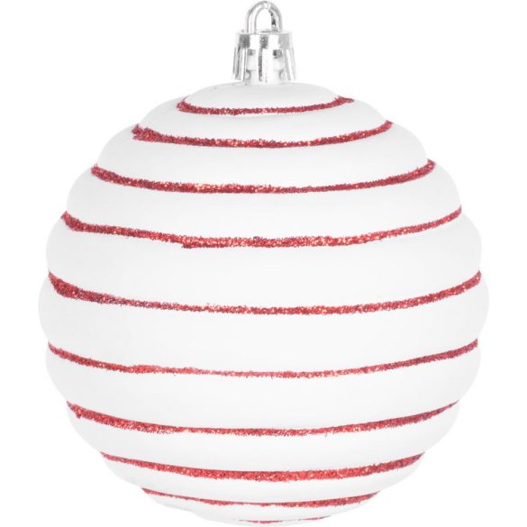 MagicHome karácsonyi gömbök, 14 db, piros-fehér, díszített, karácsonyfára, 8 cm, termékdoboz 24 tubu
