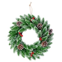   MagicHome karácsonyi koszorú, bogyókkal, natúr, havas, 33 cm