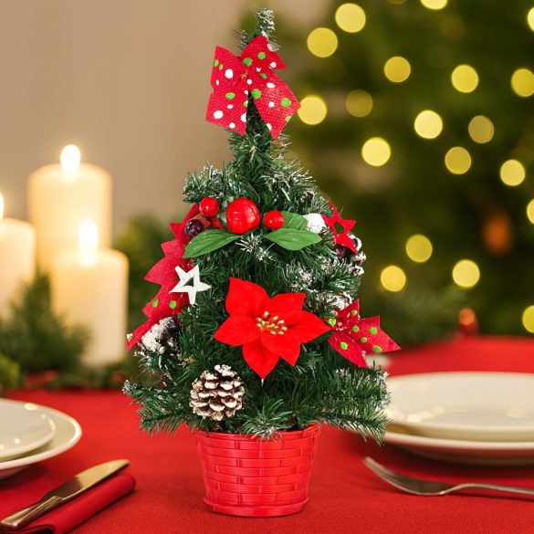 MagicHome műfenyő, feldíszített, piros, 41 cm