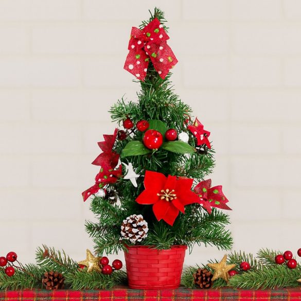 MagicHome műfenyő, feldíszített, piros, 41 cm