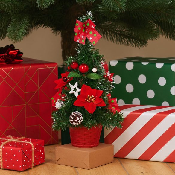 MagicHome műfenyő, feldíszített, piros, 41 cm