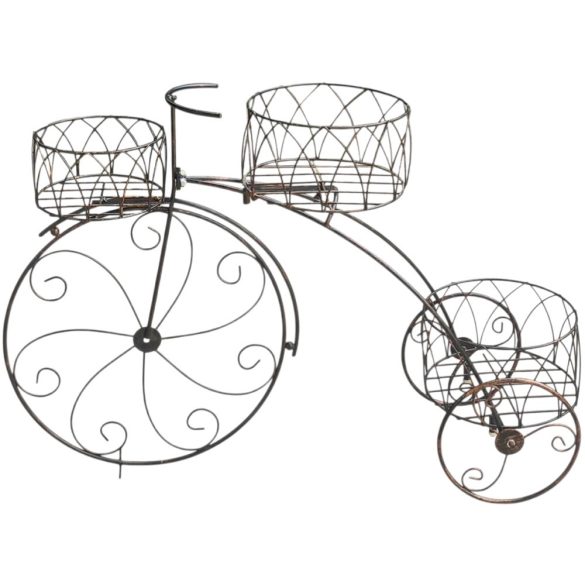 Kerti dekoráció, Strend Pro Garden, kerékpár 3 cseréptartóval, bronz, 60 x 21 x 42 cm, fém, egyben virágtartó is