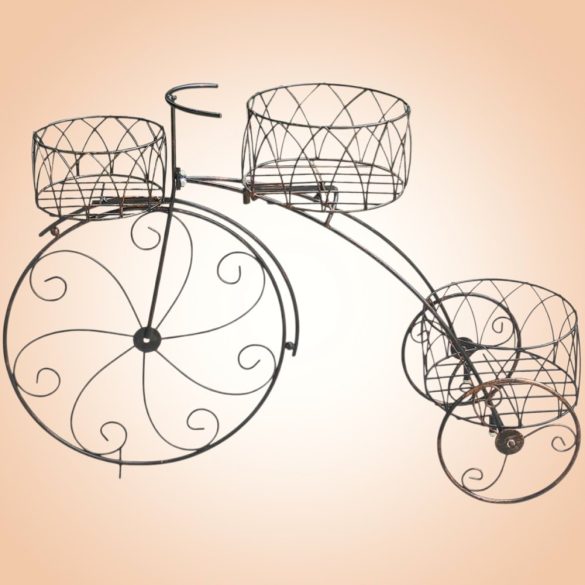 Kerti dekoráció, Strend Pro Garden, kerékpár 3 cseréptartóval, bronz, 60 x 21 x 42 cm, fém, egyben virágtartó is