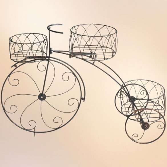 Kerti dekoráció, Strend Pro Garden, kerékpár 3 cseréptartóval, bronz, 60 x 21 x 42 cm, fém, egyben virágtartó is