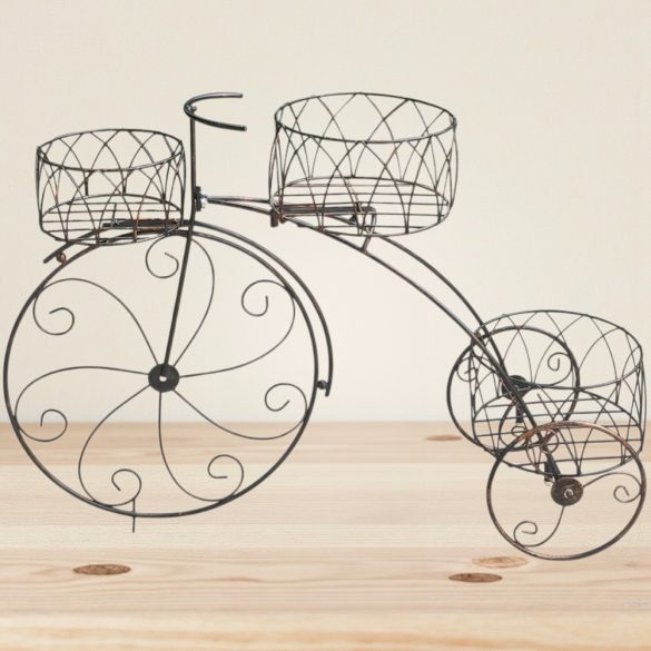 Kerti dekoráció, Strend Pro Garden, kerékpár 3 cseréptartóval, bronz, 60 x 21 x 42 cm, fém, egyben virágtartó is