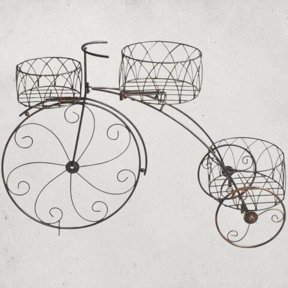 Kerti dekoráció, Strend Pro Garden, kerékpár 3 cseréptartóval, bronz, 60 x 21 x 42 cm, fém, egyben virágtartó is