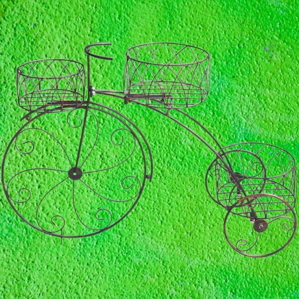 Kerti dekoráció, Strend Pro Garden, kerékpár 3 cseréptartóval, bronz, 60 x 21 x 42 cm, fém, egyben virágtartó is