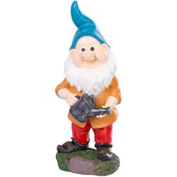   Kerti dekoráció, MagicHome, törpe öntözőkannával, narancssárga, 12,5 x 12 x 30 cm, poligyanta