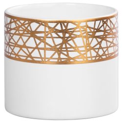   Kerámia virágcserép, MagicHome, fehér, arany díszítéssel, átmérő: 16,8 cm, magasság: 14,7 cm, kerek