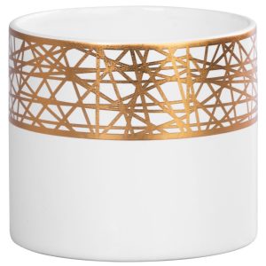 Kerámia virágcserép, MagicHome, fehér, arany díszítéssel, átmérő: 16,8 cm, magasság: 14,7 cm, kerek