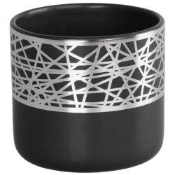   Kerámia virágcserép, MagicHome, fekete, ezüst díszítéssel, átmérő: 16,8 cm, magasság: 14,7 cm, kerek