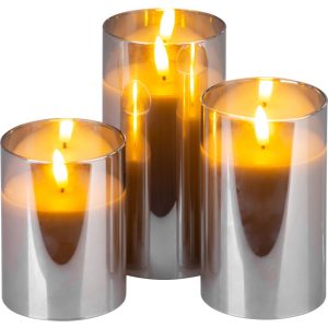 LED gyertya szett, MagicHome Vianoce, 3 db, melegfehér, üvegben, pislákoló lánghatás, elemes (3x AAA)