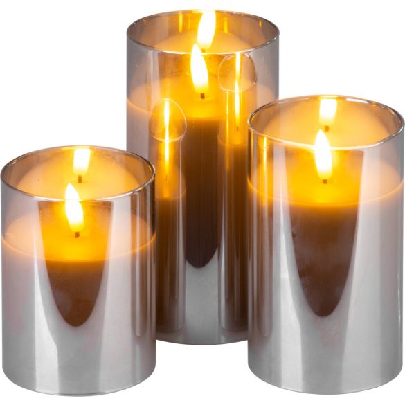 LED gyertya szett, MagicHome Vianoce, 3 db, melegfehér, üvegben, pislákoló lánghatás, elemes (3x AAA)