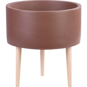 Kerámia virágcserép, MagicHome, cappuccino, átmérő: 32 cm, magasság: 33 cm, fa lábakkal, hengeres, kerek
